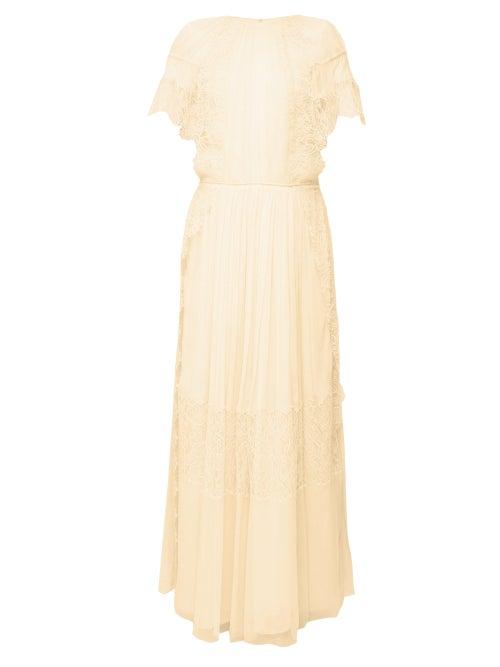 Matchesfashion.com Chlo - Raglan-sleeve Lace And Chiffon Maxi Dress - Womens - Beige