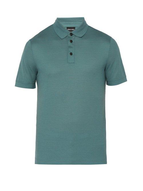 Matchesfashion.com Giorgio Armani - Fine Knit Virgin Wool Polo Shirt - Mens - Blue