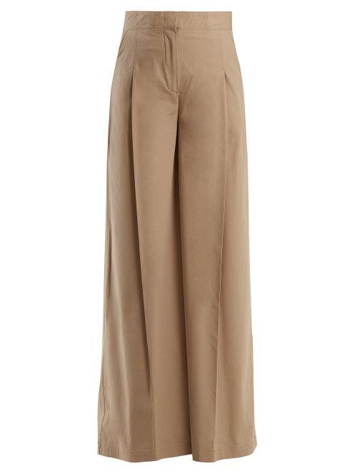 Matchesfashion.com Msgm - High Rise Wide Leg Cotton Blend Trousers - Womens - Beige