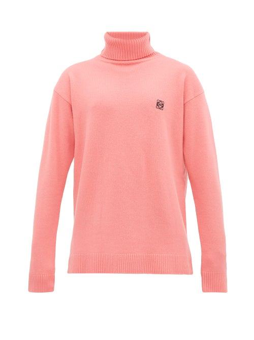 Matchesfashion.com Loewe - Anagram Embroidered Wool Roll Neck Sweater - Mens - Pink