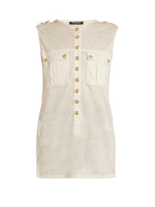 Matchesfashion.com Balmain - Chest Pocket Slubbed Jersey Top - Womens - White