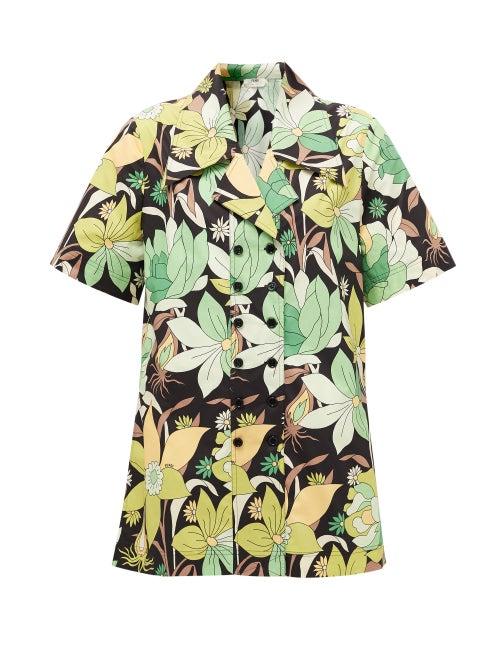Matchesfashion.com Fendi - Double-breasted Dream Garden-print Cotton Shirt - Womens - Black Print