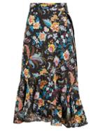 Matchesfashion.com Etro - Cheshire Floral Print Cotton Wrap Midi Skirt - Womens - Black Multi