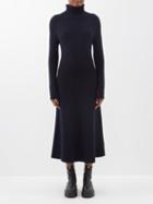 Johnstons Of Elgin - High-neck Ribbed-knit Cashmere Midi Dress - Womens - Navy