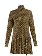 Matchesfashion.com Prada - Roll Neck Geometric Jacquard Mini Dress - Womens - Green Multi
