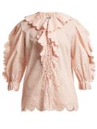 Matchesfashion.com Horror Vacui - Geometric Print Scallop Edged Cotton Blouse - Womens - Cream Multi
