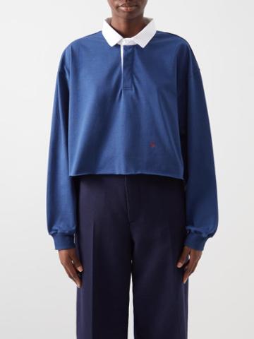 Hommegirls - Cropped Cotton-jersey Rugby Shirt - Womens - Navy White