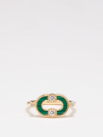 Viltier - Magnetic Diamond, Malachite & 18kt Gold Ring - Womens - Green Gold