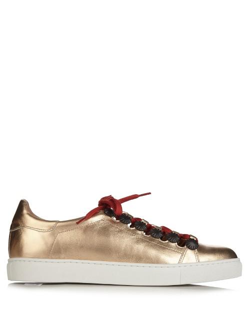 Toga Stud-embellished Metallic-leather Trainers