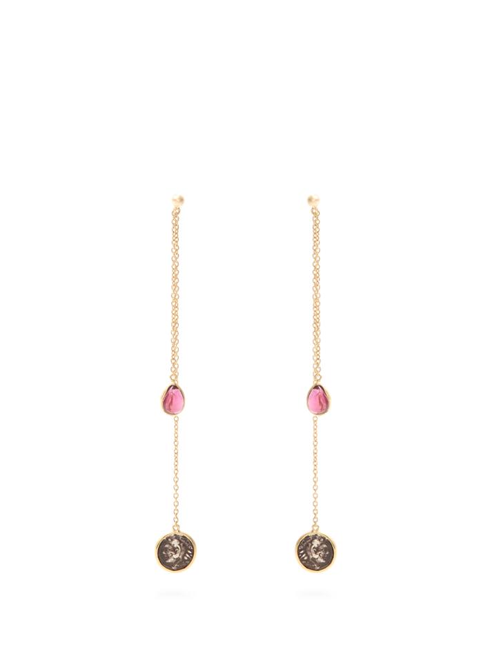 Dubini Alexander The Great Garnet, Silver & Gold Earrings