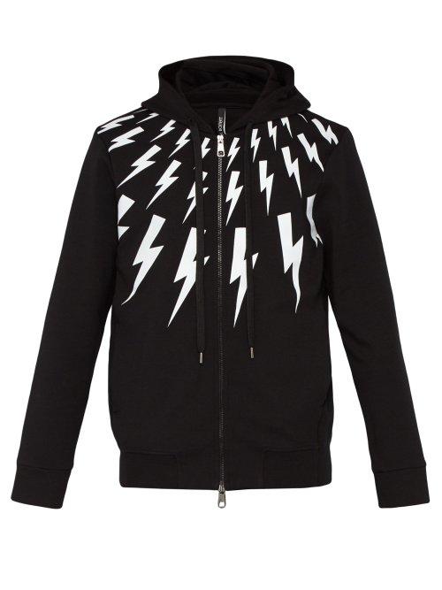 Matchesfashion.com Neil Barrett - Layered Lightning Bolt Hooded Sweatshirt - Mens - Black Multi