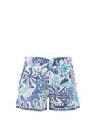 Matchesfashion.com Le Sirenuse, Positano - Psycho-print Linen Shorts - Womens - Blue Print