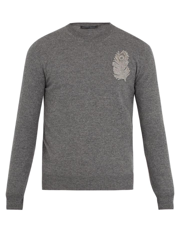 Alexander Mcqueen Feather-appliqu Wool And Cashmere-blend Sweater
