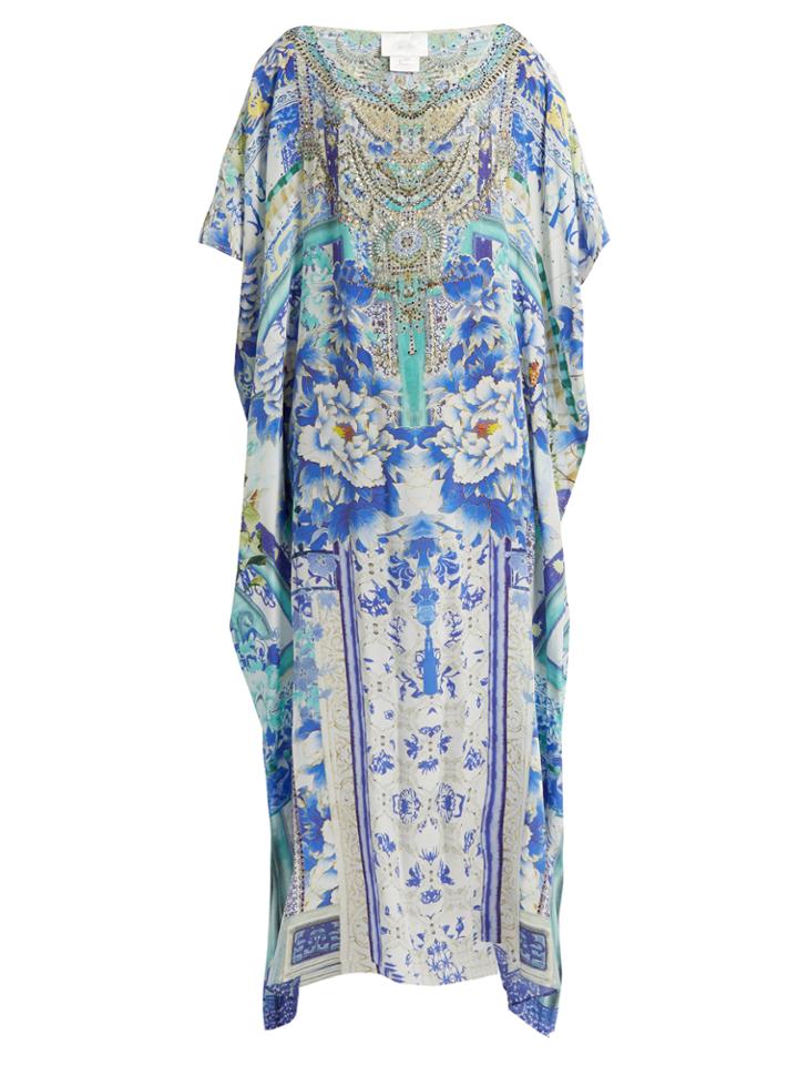 Camilla Porcelain Paradise-print Silk Kaftan