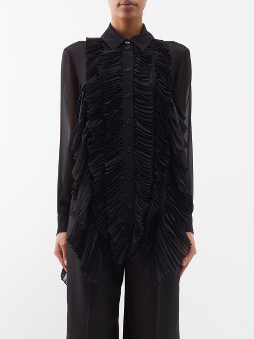 Burberry - Ruffled Silk-georgette Shirt - Womens - Black