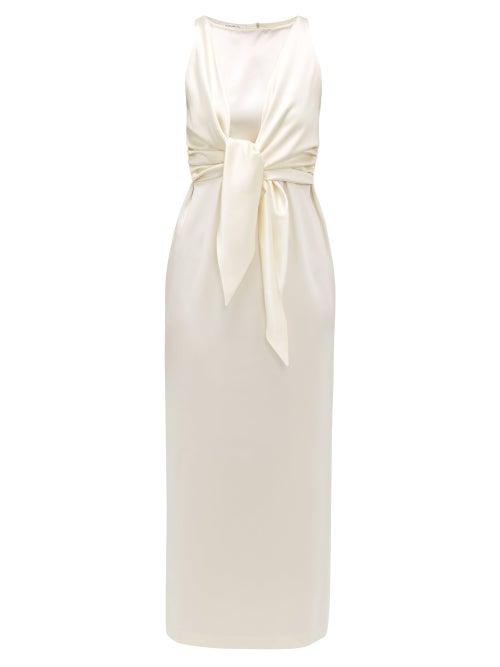 Matchesfashion.com La Collection - Nicole Tie-front Silk-charmeuse Dress - Womens - Ivory