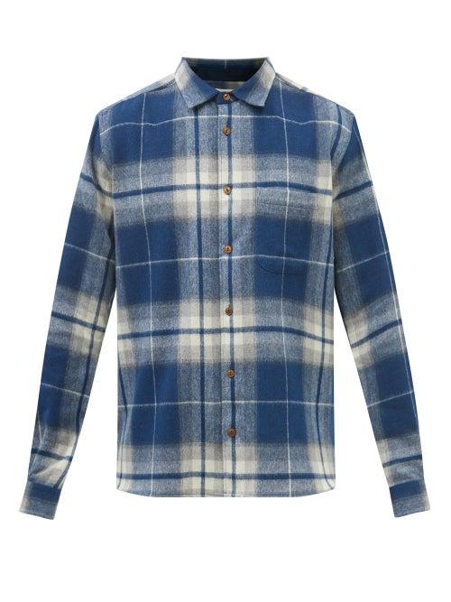 Ymc - Curtis Checked Wool-blend Shirt - Mens - Blue Multi