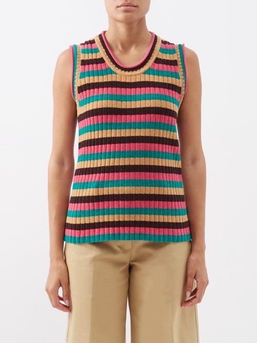 Wales Bonner - Striped Wool-blend Tank Top - Womens - Pink Multi