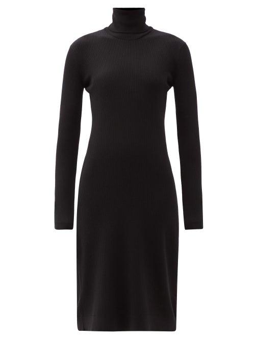 Matchesfashion.com Another Tomorrow - Roll-neck Ribbed Wool-blend Midi Dress - Womens - Black