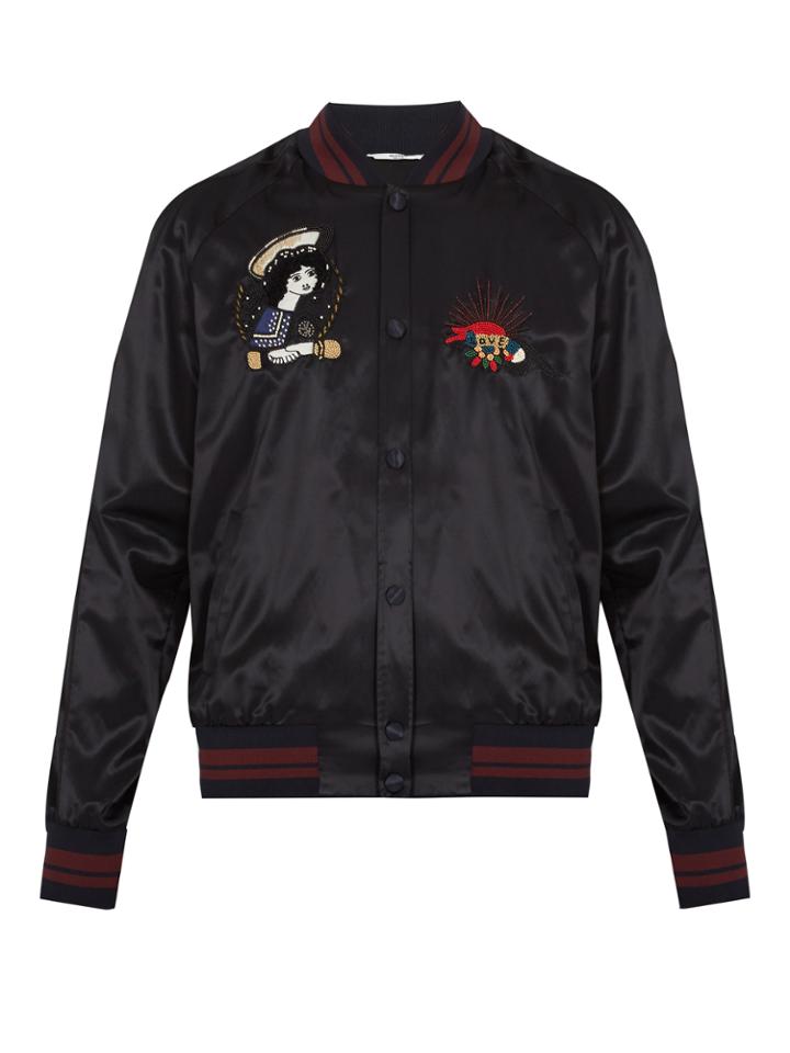 Valentino Tattoo-embellished Satin Bomber Jacket