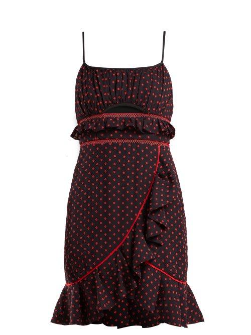 Matchesfashion.com Self-portrait - Cut Out Frilled Mini Dress - Womens - Navy