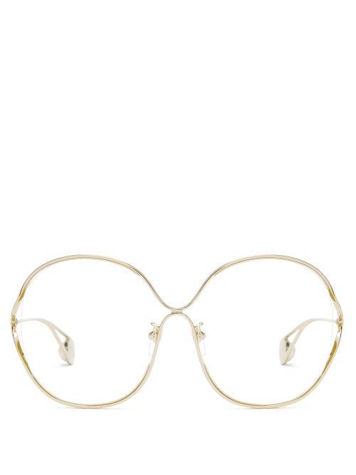 Matchesfashion.com Gucci - Round Frame Metal And Faux Pearl Glasses - Womens - Clear