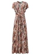 Matchesfashion.com Melissa Odabash - Lou Plunge-neck Snake-print Twill Maxi Wrap Dress - Womens - Brown Print