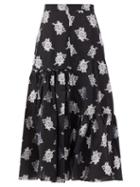 Matchesfashion.com Erdem - Gaura Floral Fil-coup Twill Midi Skirt - Womens - Black Multi