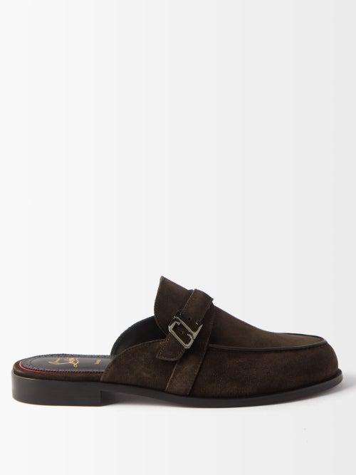 Christian Louboutin - Muloman Suede Backless Loafers - Mens - Dark Brown