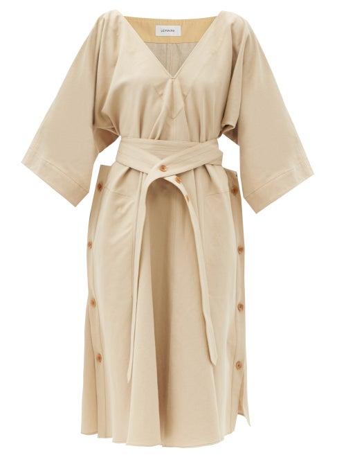 Matchesfashion.com Lemaire - Belted Cotton-blend Canvas Dress - Womens - Beige