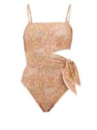 Matchesfashion.com Zimmermann - Freja Paisley-print Cutout Swimsuit - Womens - Orange Print