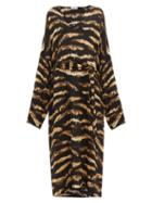 Matchesfashion.com Raey - Kimono Sleeve Bleached Tiger Print Silk Dress - Womens - Black Print