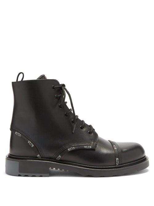 Matchesfashion.com Valentino Garavani - Lace-up Logo-print Leather Boots - Mens - Black