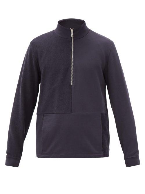 Matchesfashion.com Folk - Fracture Patchworked Cotton-jersey Sweatshirt - Mens - Navy