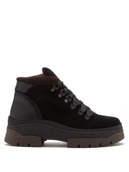 See By Chlo - Aure Shearling-lined Suede Hiking Boots - Womens - Dark Brown