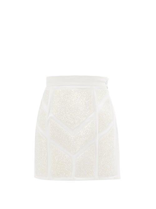 Matchesfashion.com Germanier - Crystal-embellished Upcycled Cotton-blend Skirt - Womens - White