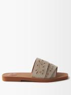 Chlo - Woody Broderie Anglaise-canvas Slides - Womens - Ivory