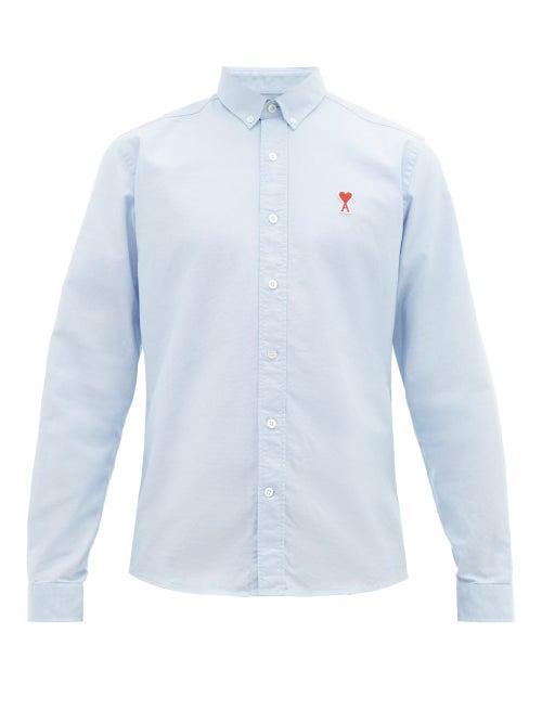 Matchesfashion.com Ami - Logo Embroidered Cotton Oxford Shirt - Mens - Blue