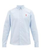 Matchesfashion.com Ami - Logo Embroidered Cotton Oxford Shirt - Mens - Blue