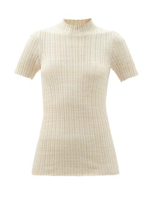 Matchesfashion.com Petar Petrov - Ema High-neck Ribbed Silk Top - Womens - Ivory