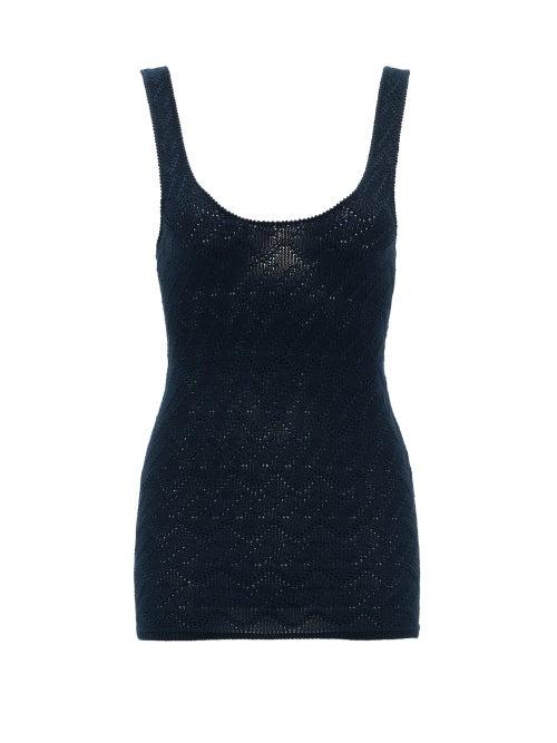 Matchesfashion.com Escvdo - Fabian Crocheted Cotton-blend Tank Top - Womens - Navy