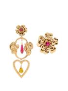Matchesfashion.com Rodarte - Flower Asymmetric Gold Plated Earrings - Womens - Gold