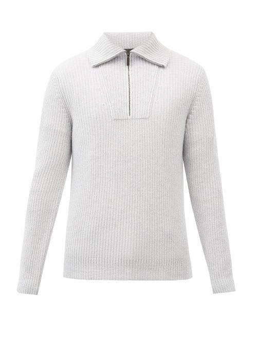 Matchesfashion.com Iris Von Arnim - Edwin Quarter-zip Ribbed Cashmere Sweater - Mens - Light Grey