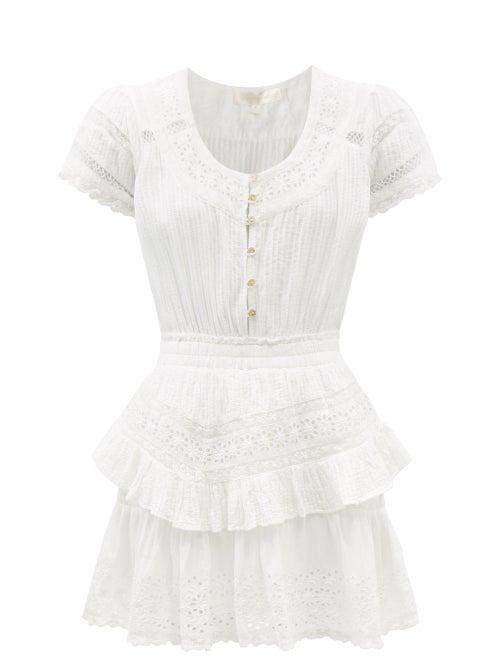 Ladies Beachwear Loveshackfancy - Jeromie Crochet-trimmed Cotton-voile Mini Dress - Womens - White