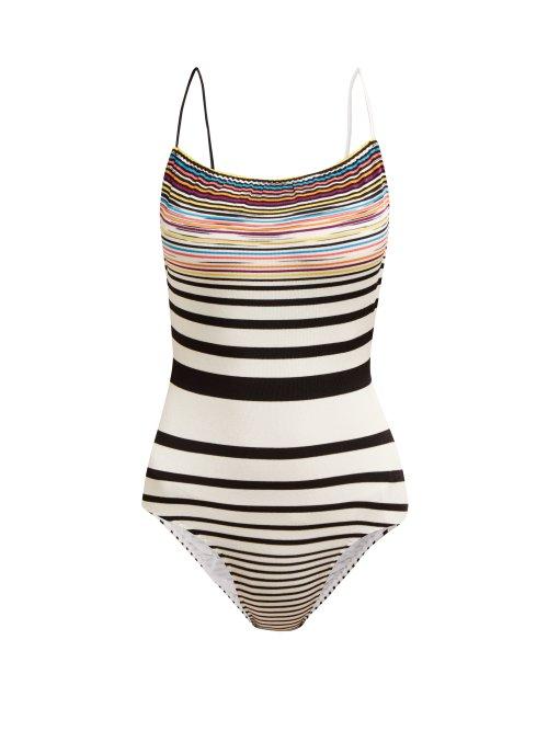 Matchesfashion.com Missoni Mare - Striped Intarsia Knit Cross Back Swimsuit - Womens - White Multi