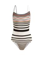 Matchesfashion.com Missoni Mare - Striped Intarsia Knit Cross Back Swimsuit - Womens - White Multi