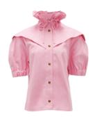 Matchesfashion.com Symonds Pearmain - Ruffle-neck Belted Cotton Blouse - Womens - Pink