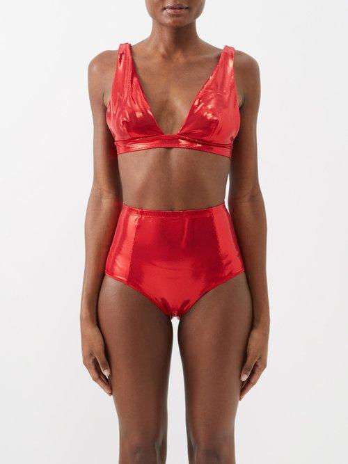 Dodo Bar Or - Plunge-neck Metallic Bikini Top - Womens - Red
