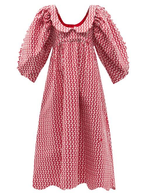 Matchesfashion.com Kika Vargas - Naomi Embroidered Cotton-blend Midi Dress - Womens - Red Gold