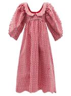 Matchesfashion.com Kika Vargas - Naomi Embroidered Cotton-blend Midi Dress - Womens - Red Gold